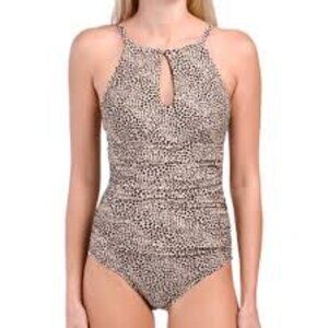 Classy Hi-Neck Ruched Waist One-Piece Swimsuit - Size 6